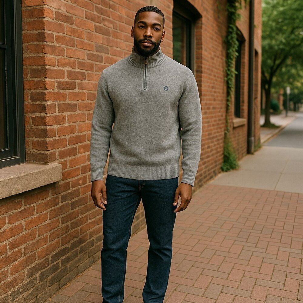 Chaps Mens Size XL Gray Knit Long Sleeve Mock Neck 1/4 Zip Pullover Sweater